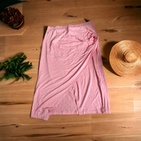 Halara Ruched Split Hem Midi Skirt Sz Small Womens Pink Bodycon Casual Soft - Picture 5 of 10